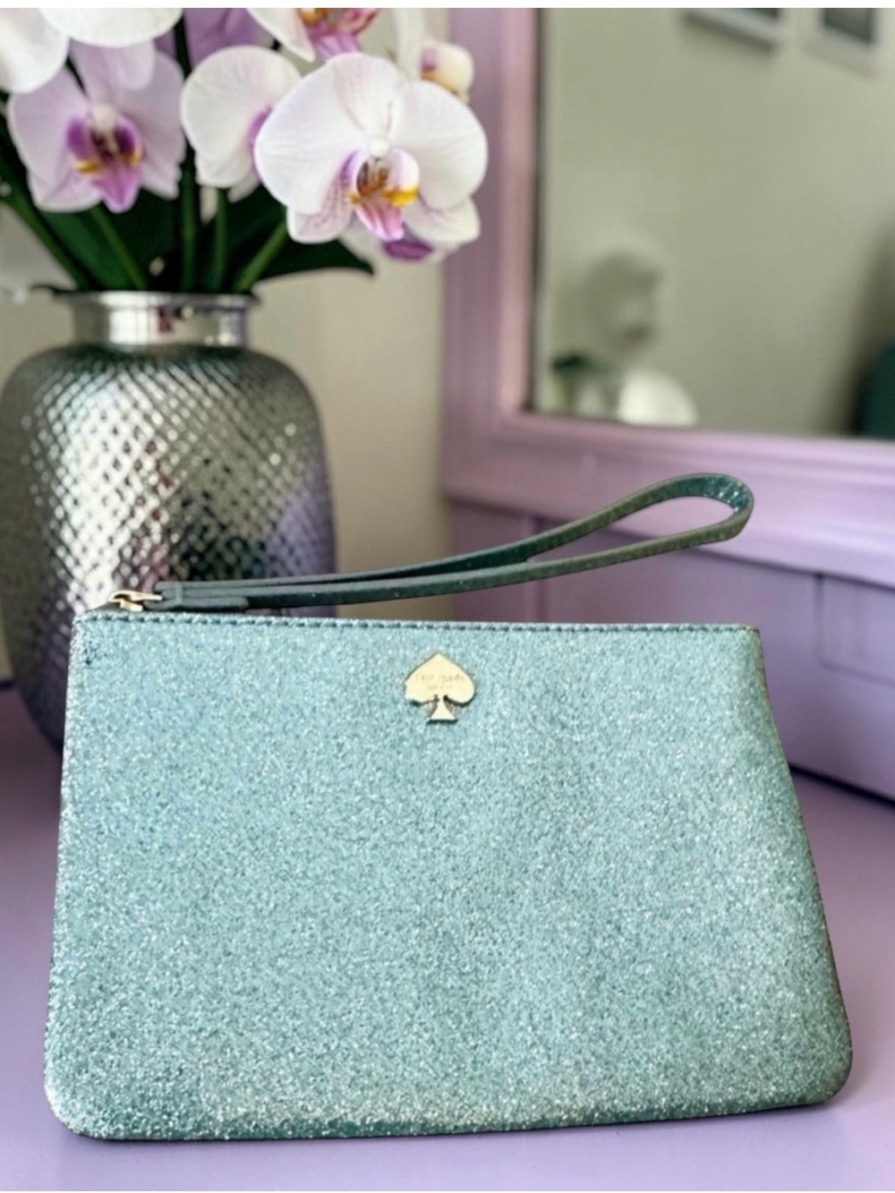 Kate Spade New York Glitter Lakes Edge Wristlet with‎ Silver Hardware
